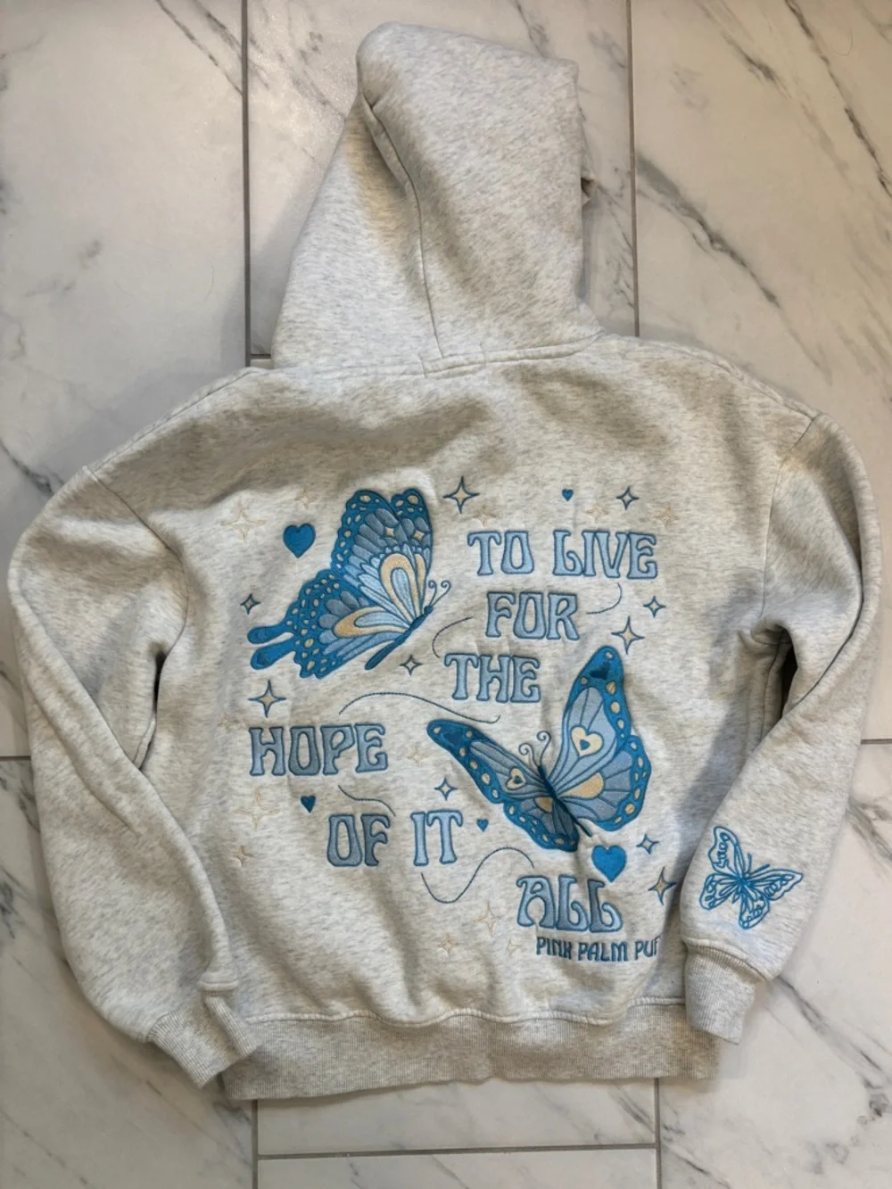 Pink Palm Puff “To Live for the Hope of It All” hoodie - gray/blue - size XXS - Picture 2 of 5